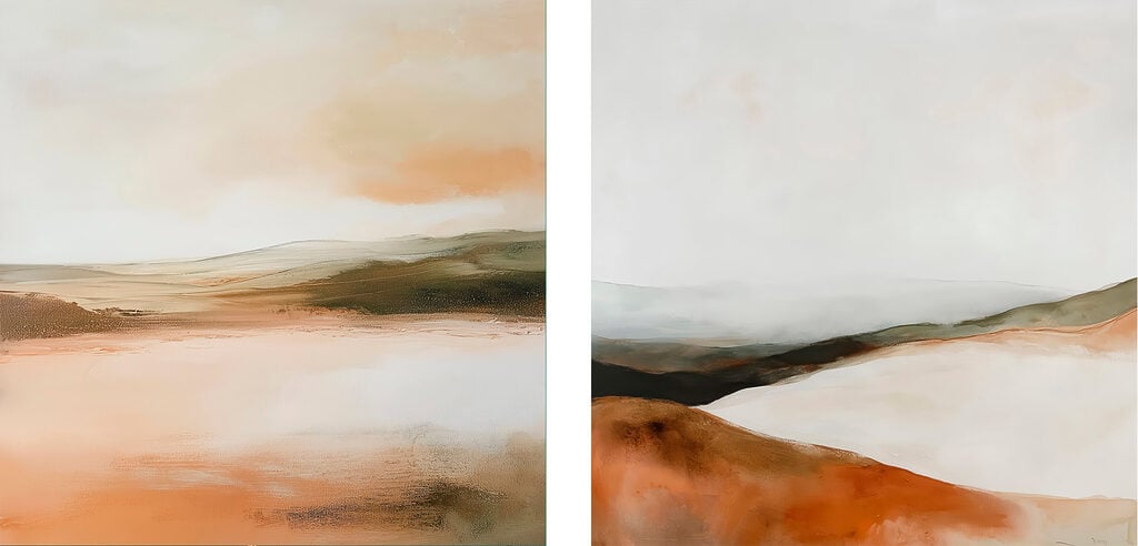 Two paintings of hills and hills