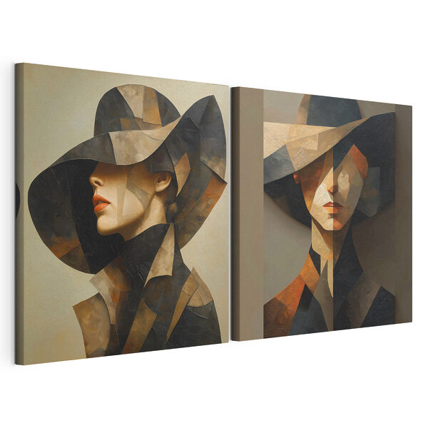 Stampa su tela modulare Collage di un dipinto raffigurante una donna con un cappello
