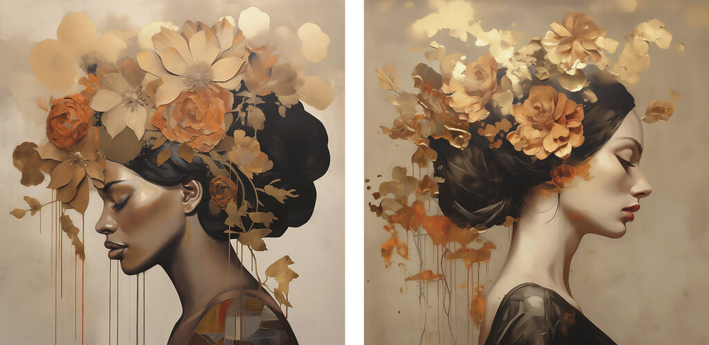 Painting of a woman with flowers in her hair