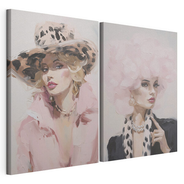 Stampa su tela modulare Collage raffigurante una donna con un cappello rosa