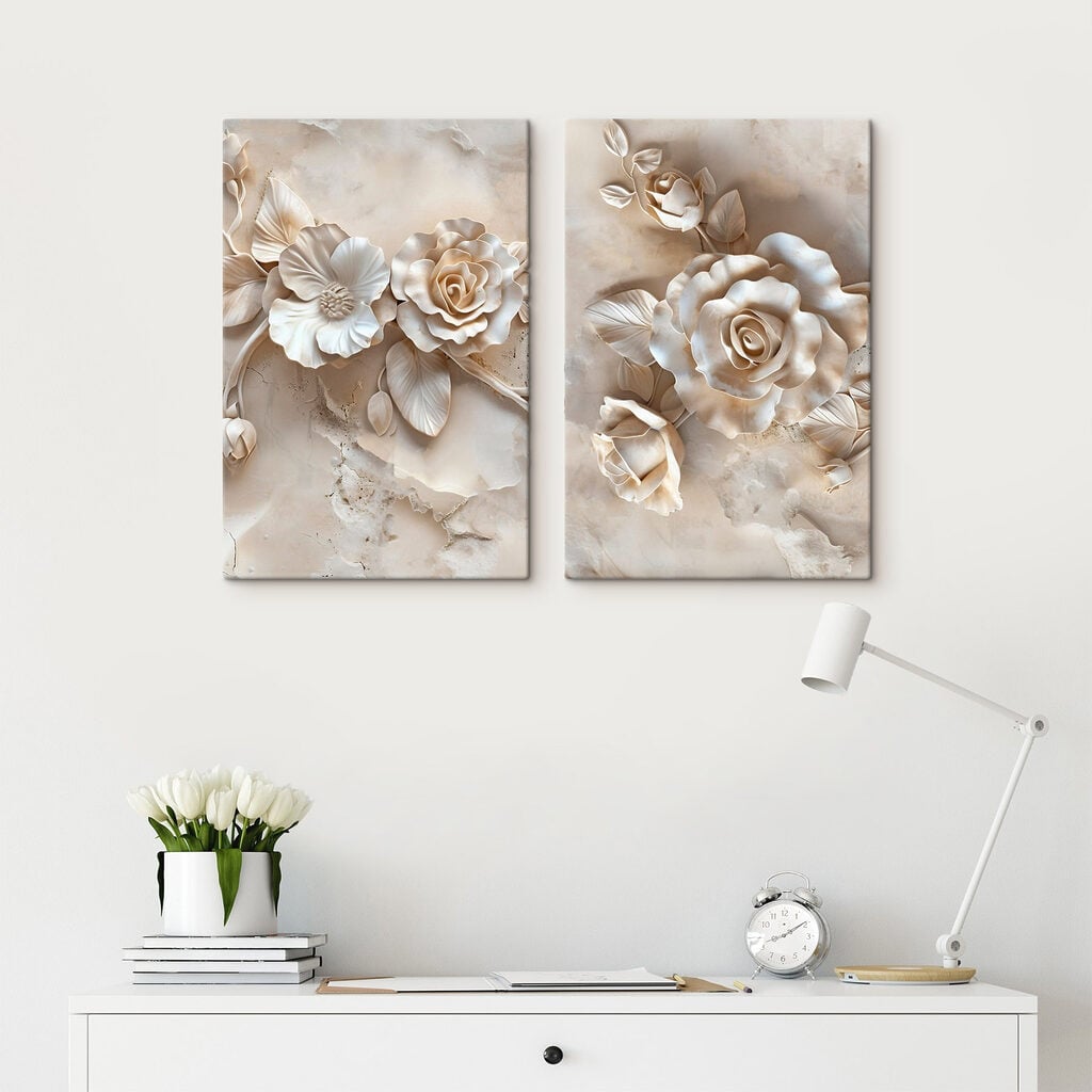 Collage of flowers on a marble surface