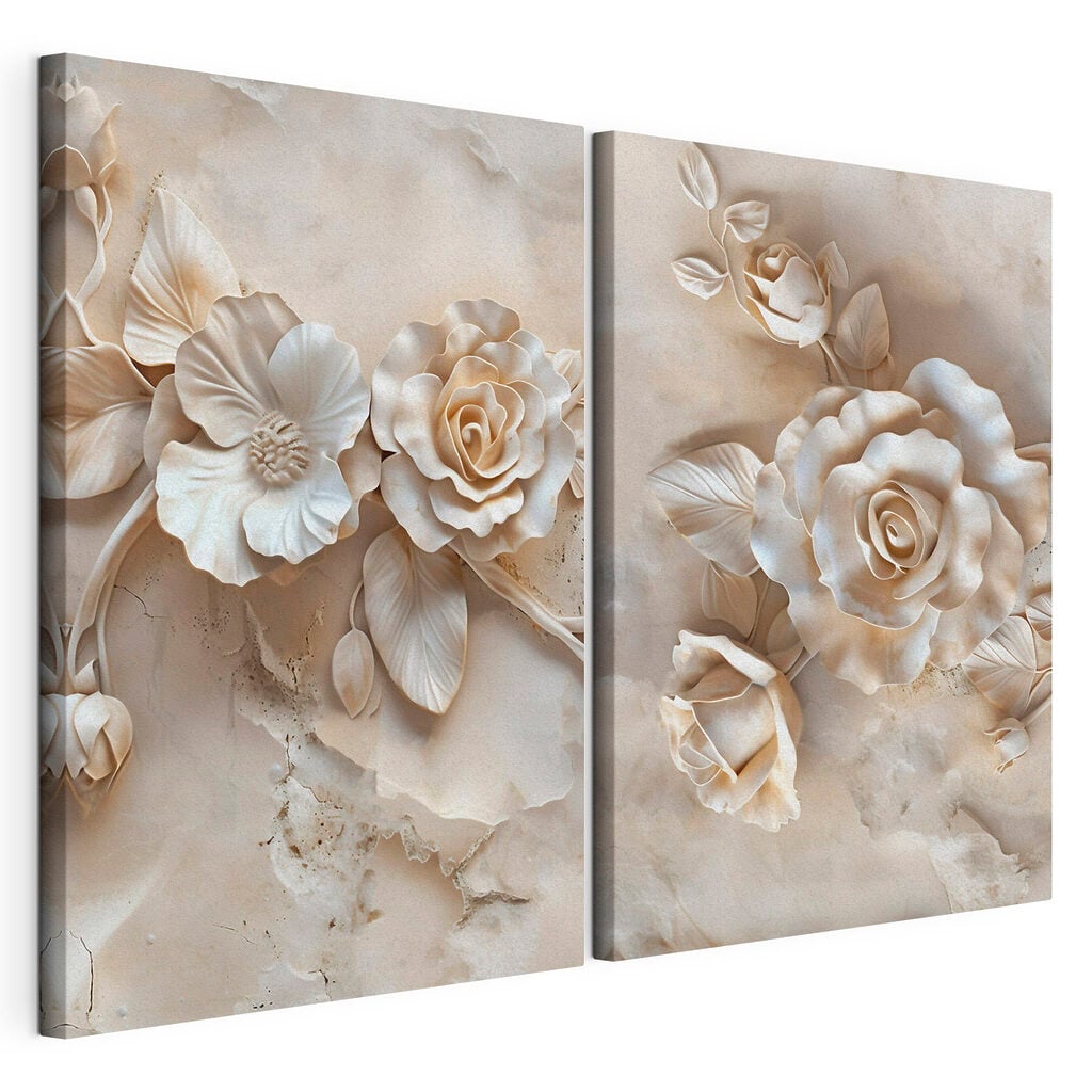 Collage of flowers on a marble surface