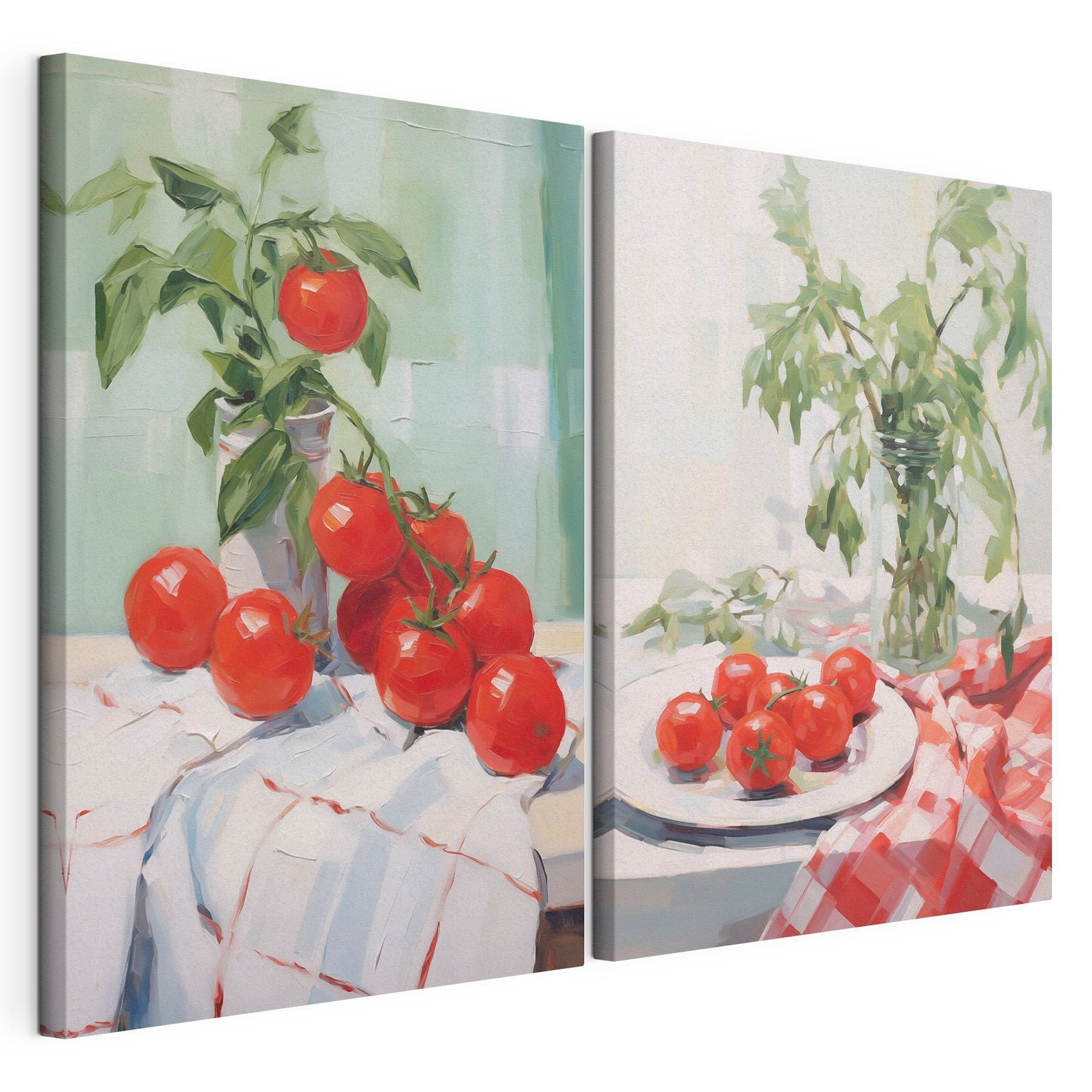 Painting of tomatoes on a table