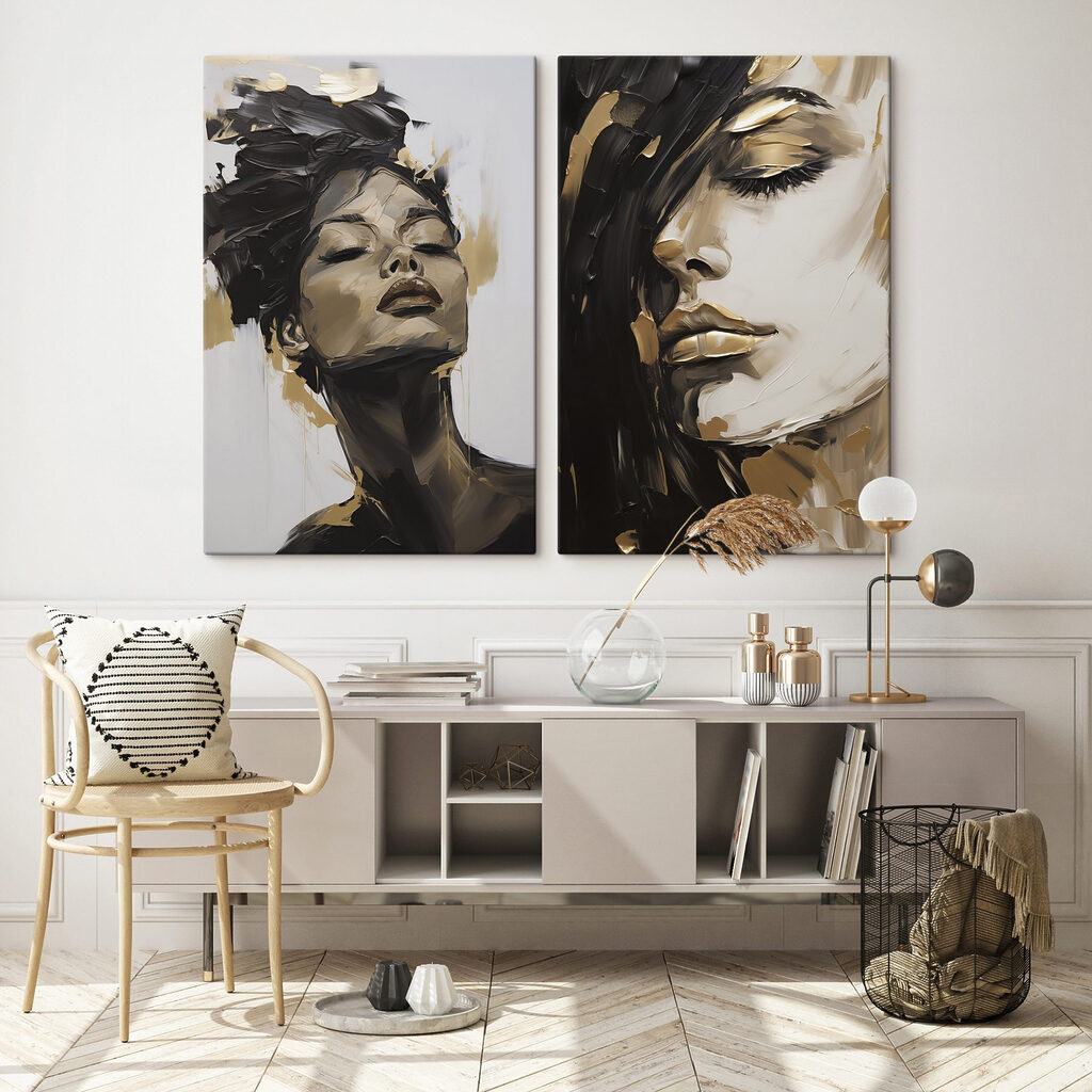 Collage of a woman's face and a painting of a woman's face