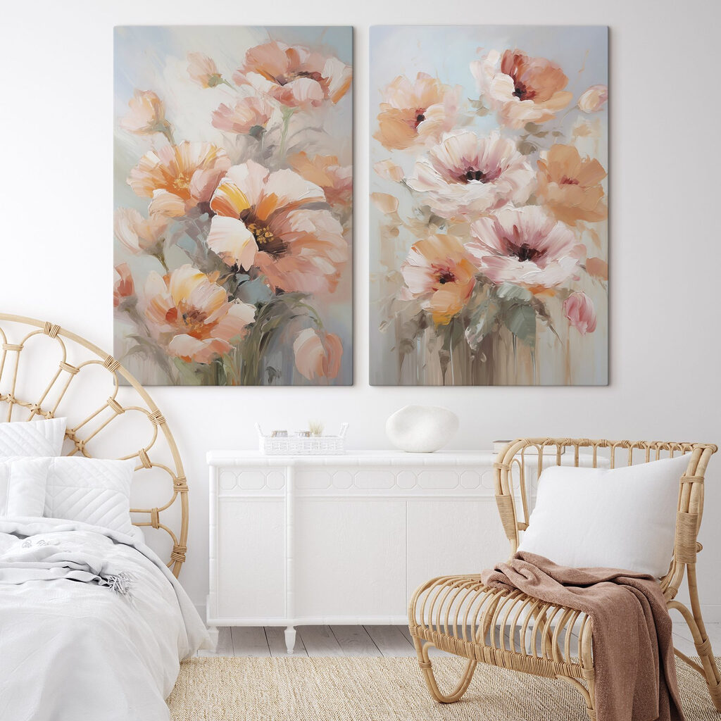Painting of flowers on a blue background