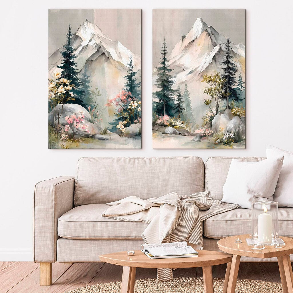 Painting of mountains and trees