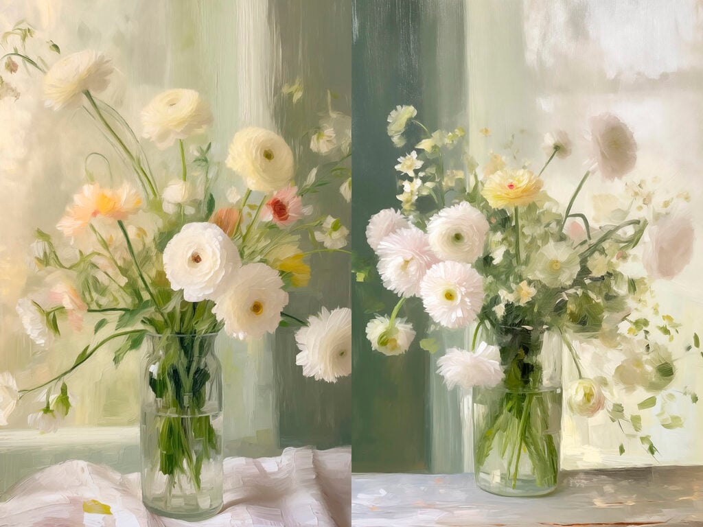 Collage of flowers in a vase