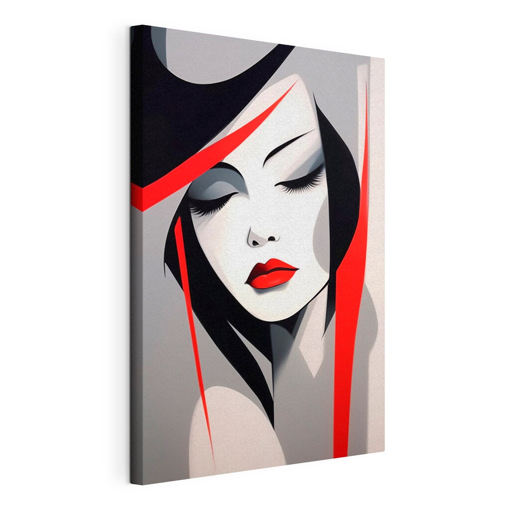 Woman with red lips and black hair