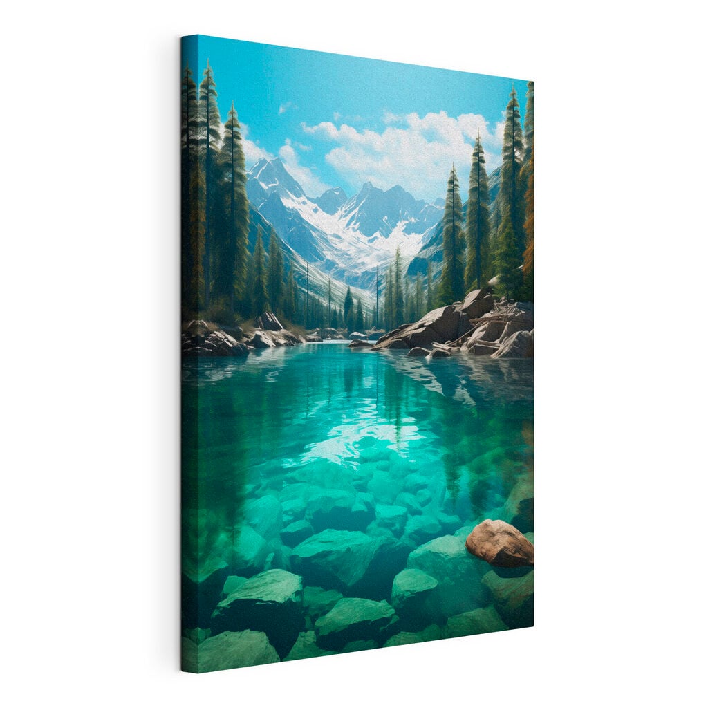 Mountain lake with trees and rocks