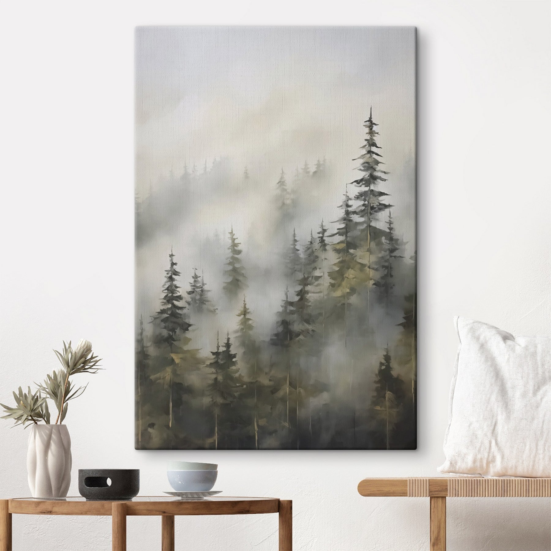 Foggy forest with trees