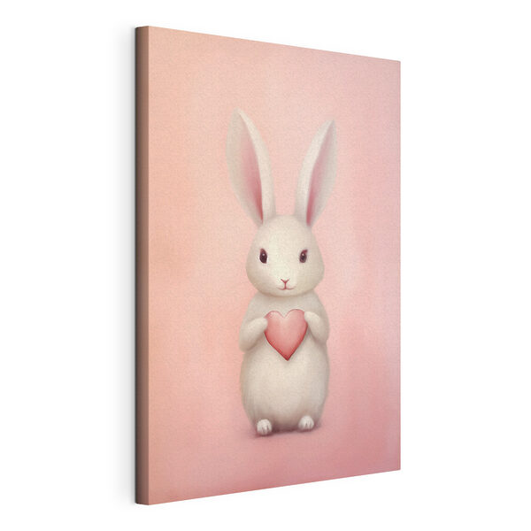 White rabbit holding a heart