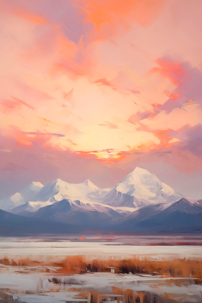 Mountain range with a pink sky