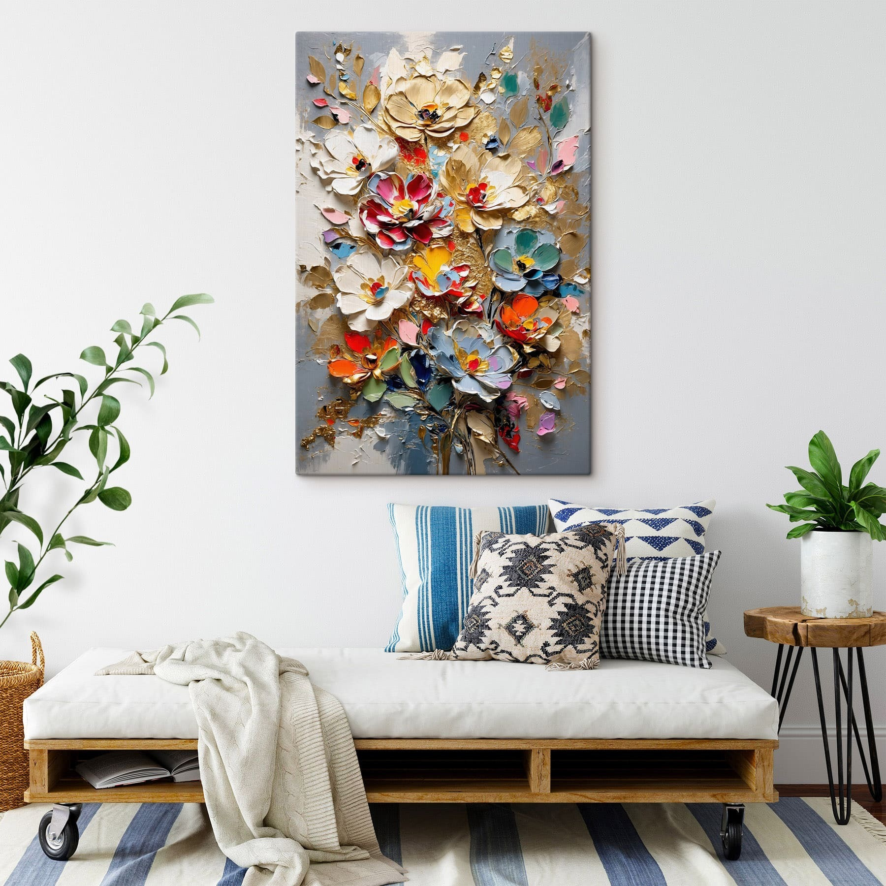 Painting of flowers on a grey surface