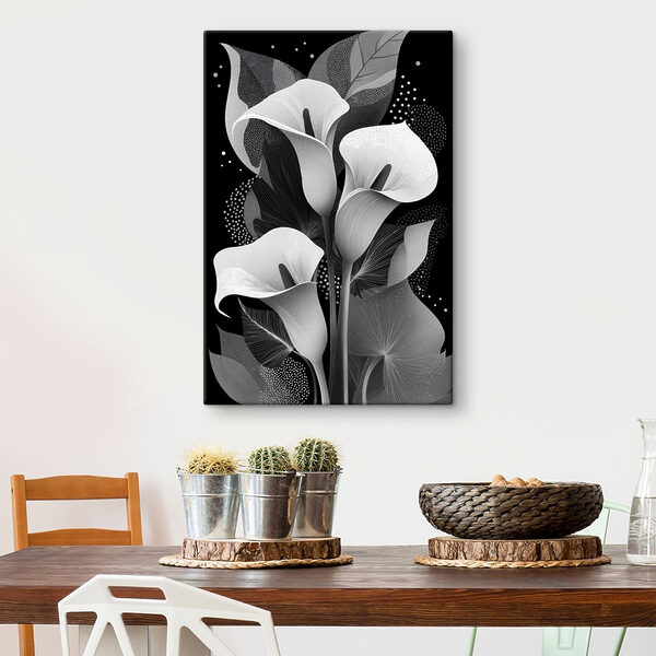Quadri Quadri Elegante illustrazione floreale su sfondo nero (COD: s49087)