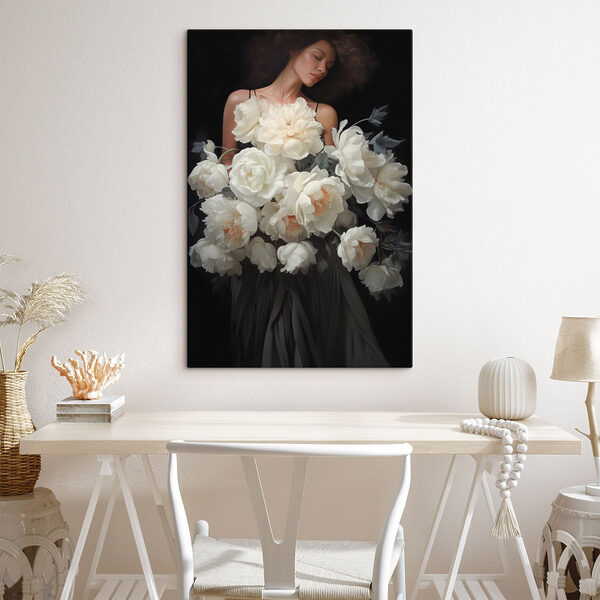 Quadri Quadri Donna con in mano un grande mazzo di fiori (COD: s49220)
