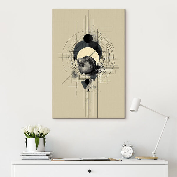 Quadri Quadri Disegno in bianco e nero raffigurante una luna e dei cerchi (COD: s49332)