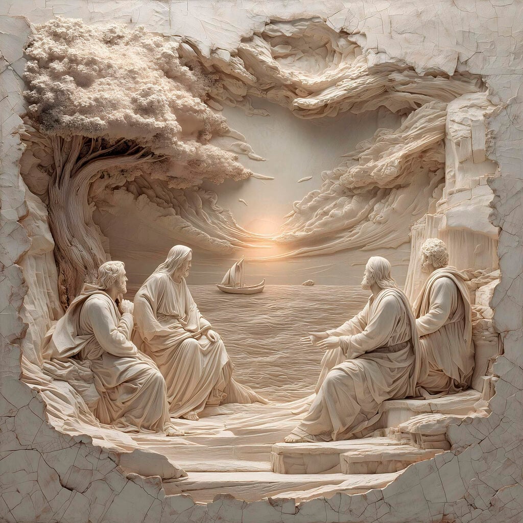 Sculpture of people sitting on a bench