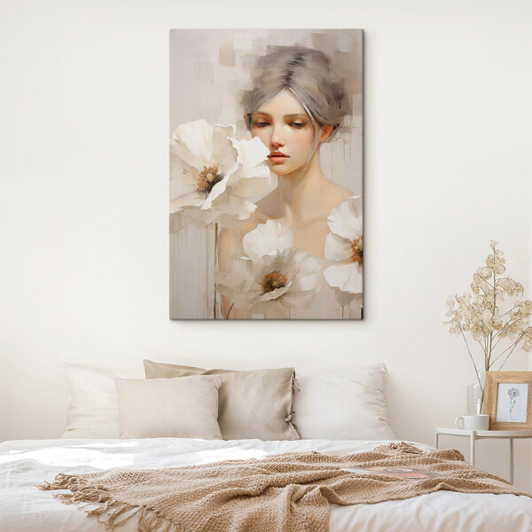 Quadri Quadri Dipinto raffigurante una donna con fiori bianchi (COD: s49494)