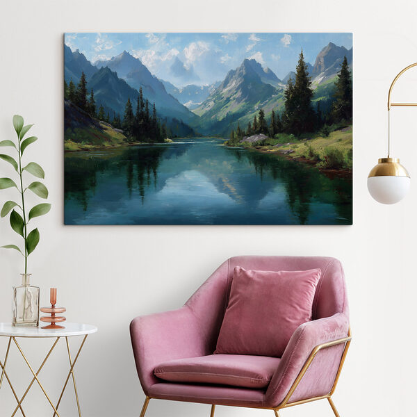 Quadri Quadri Fiume con alberi e montagne sullo sfondo (COD: s49632)