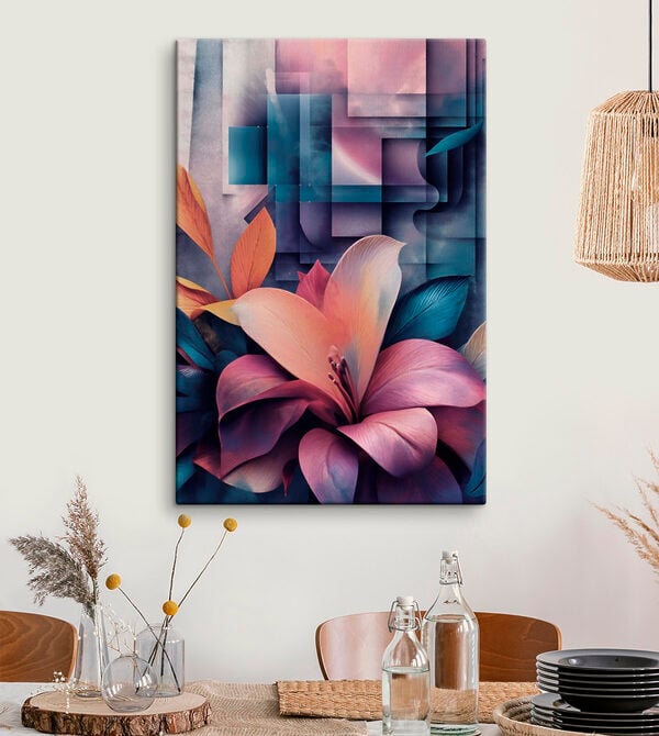 Vibrant blooms amidst abstract shapes