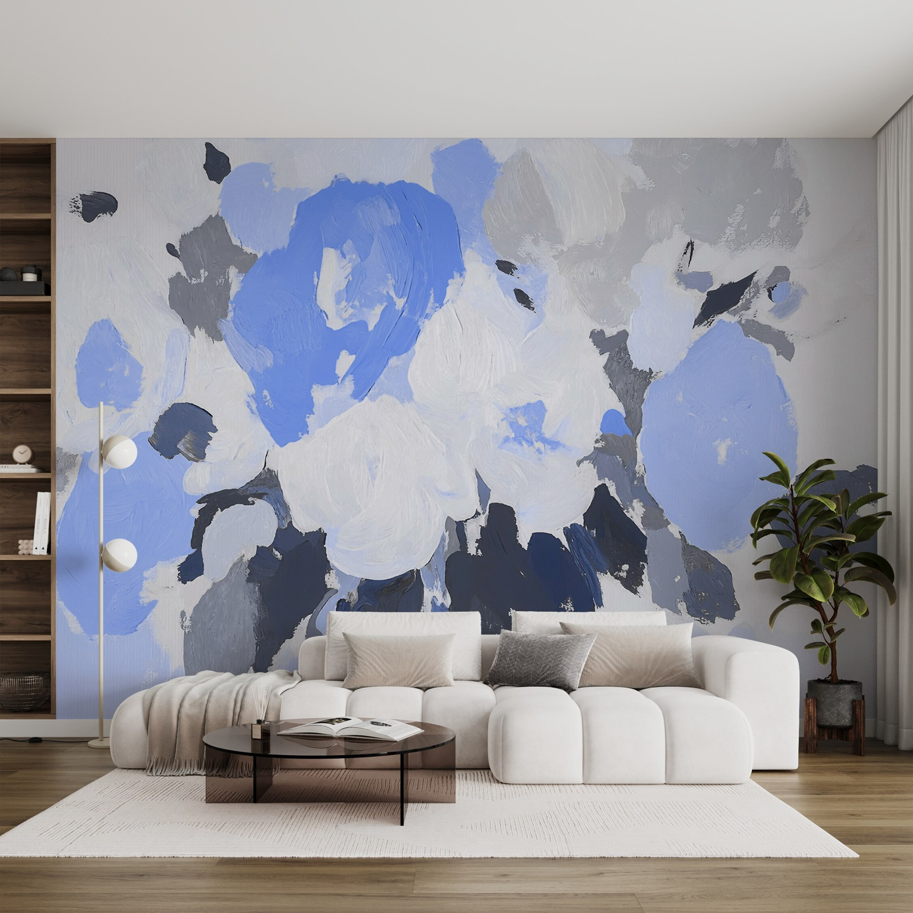 Pittura di fiori in blu e grigio
